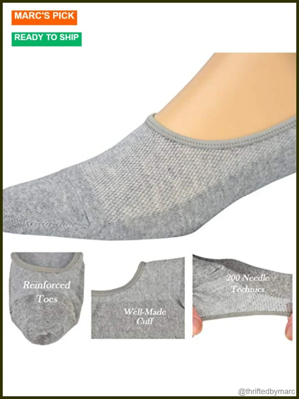 Mens No Show Socks, Loafer Sneaker Low Cut Cotton Socks With Non Slip Grips 6